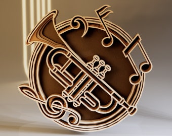 3D Trumpet Multilayer SVG, Laser Cut File, Home Decor for Musician, Jazz Music SVG, digital files ai png eps dxf
