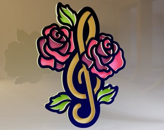 Music Note 3D Layered SVG, Treble Clef, Floral Notes SVG, Multilayered digital files ai png eps dxf