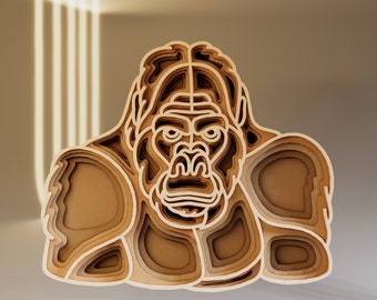 3D Gorilla SVG Multilayered File, Laser Cut Files, Home Decor for Office, Digital Download File Svg, Dwg, Ai, Eps, Cdr, Dxf