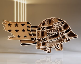 Helmet 3D Multilayer SVG, Laser Cut File, Helmet Digital Art, Gift for Crafter, Digital Download File Svg, Dwg, Ai, Eps, Cdr, Dxf