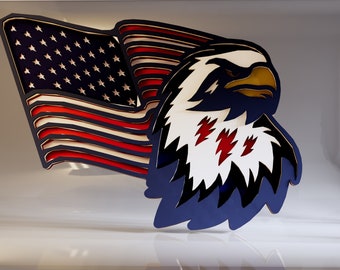 American Flag With Eagle 3D Layer SVG, Laser Cut File, Gift for Crafter, Digital Download File Svg, Dwg, Ai, Eps, Cdr, Dxf