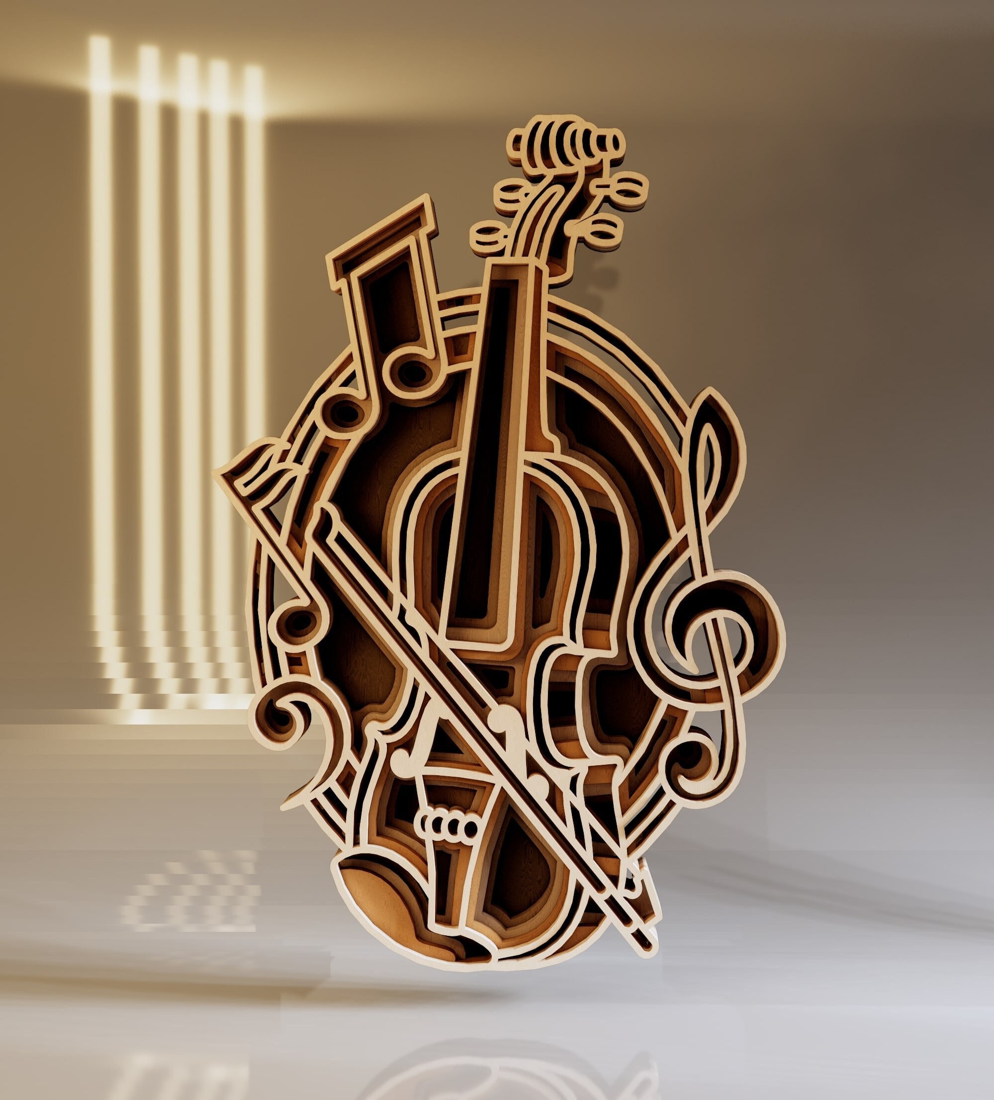 Violin 3D Layered SVG Laser Cut File, Music Craft Gift, Violin SVG, Instant Download files ai png eps dxf