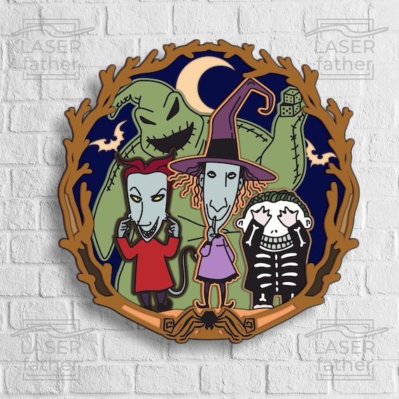 Halloween Cartoon SVG, Nighmare Before Christmas, Multilayer Cut Files, Laser Wood Project, Engraved Designs, Glowforge Projects, CNC Vector