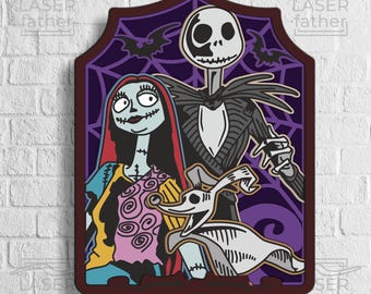 Jack and Sally Layered SVG, Plywood Laser Cut, Engraving Files, NBC Design, Spooky Season Art, Cricut Crafts, Silhouette, Digital Download