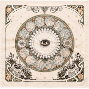 Art Nouveau Zodiac Wheel Tarot Cloth: Pagan Altar Decoration