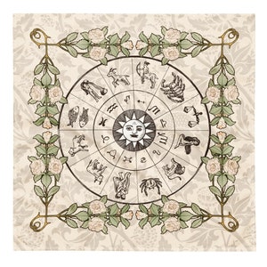 Morris Zodiac Wheel Tarot Cloth: Art Nouveau Pagan Altar Cloth