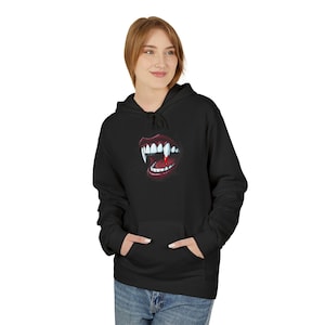 Bluza z kapturem z wampirzymi zębami i krwawą krwią, halloweenowa, wampirza, unisex, z kapturem, grafika