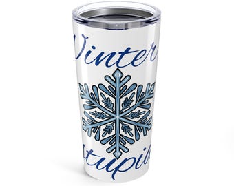 Vaso de copo de nieve estúpido de invierno / Diseño de copo de nieve con escritura azul