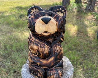 Chainsaw Carved Bear | Wood Bear Art | Cabin Decor | "Sayin’ ‘Hello!’ Cub”