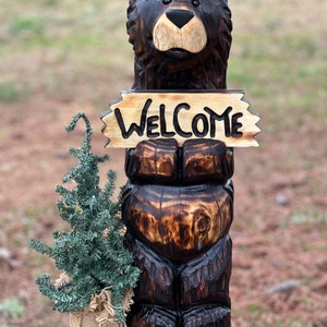 Chainsaw Carved Standing Welcome Black Bear image 1