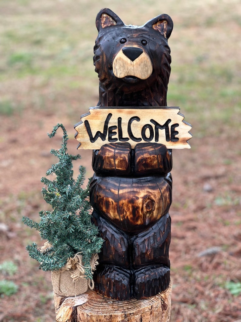 Chainsaw Carved Standing Welcome Black Bear image 1