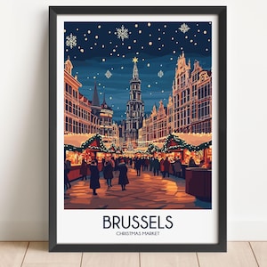 Brussels Travel Poster Brussels Travel Print Christmas Market Travel Poster Christmas Market Travel Print Wall Art Decor gift present home