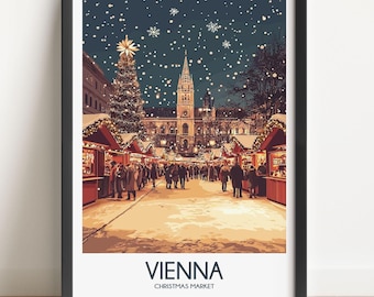 Vienna Travel Poster Vienna Travel Print Christmas Market Travel Poster Christmas Market Travel Print Wall Art Decor gift present home decor