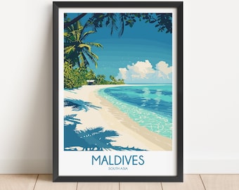 Maldives Travel Poster Maldives Travel Print South Asia Travel Poster South Asia Travel Print Wall Art Decor gift present home decor