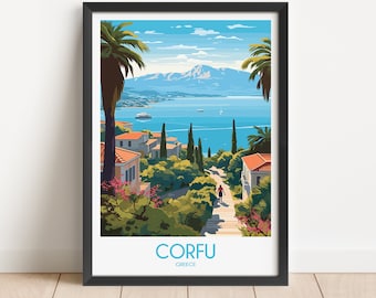 Corfu Travel Poster Corfu Travel Print Greece Travel Poster Greece Travel Print Wall Art Art Decor gift present home decor