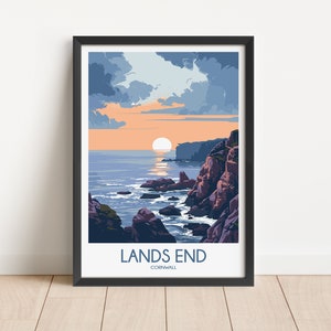 Lands End Travel Poster Lands End Travel Print Cornwall Travel Poster Cornwall Travel Print Wall Art Decor gift present home decor