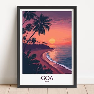 Goa Sunset Travel Poster, India Beach Print