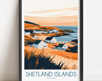 Shetland Islands Travel Poster: Scotland Coastal Art Print