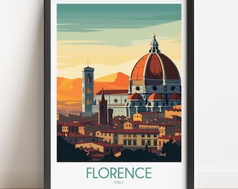 Florence Italy Travel Poster Print, Vintage Cityscape Art