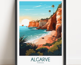 Algarve Portugal Travel Poster, Coastal Wall Art