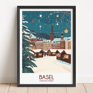 Basel Christmas Market Travel Poster: Vintage Style Wall Art