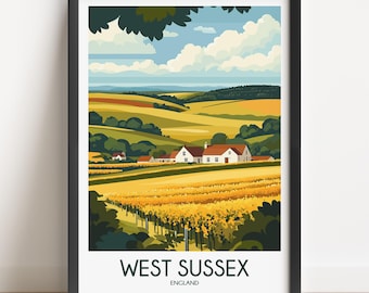 West Sussex Travel Poster: Vintage England Wall Art Print