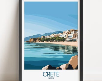 Crete Greece Travel Poster: Coastal Wall Art Decor