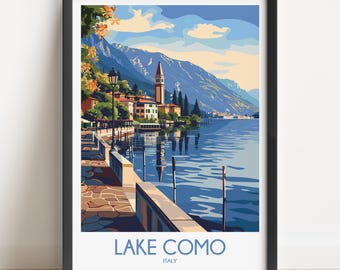 Lake Como Italy Travel Poster, Vintage Style Art Print