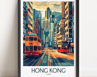 Hong Kong Travel Poster: China Cityscape Art Print