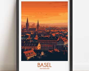 Basel Switzerland Travel Poster, Vintage Style Art Print