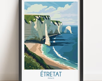 Etretat France Travel Poster, Coastal Wall Art