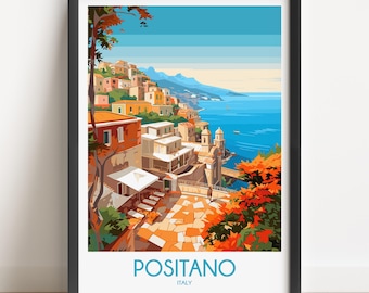 Positano Italy Travel Poster, Coastal Art Print