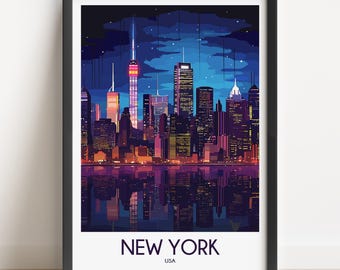New York Cityscape Travel Poster: USA Wall Art Print
