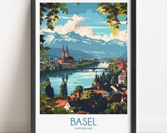 Basel Switzerland Travel Poster, Vintage Style Art Print