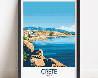 Crete Greece Travel Poster, Coastal Wall Art