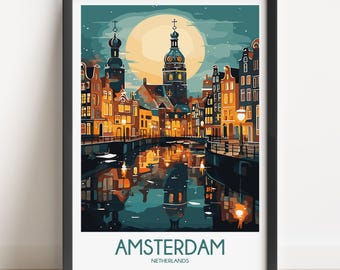 Amsterdam Travel Poster, Netherlands Art Print
