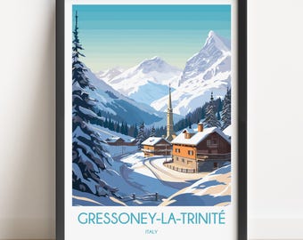 Gressoney La Trinite Italy Travel Poster, Vintage Style Art Print