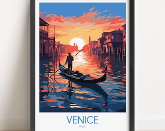Venice Gondola Sunset Travel Poster: Italy Wall Art