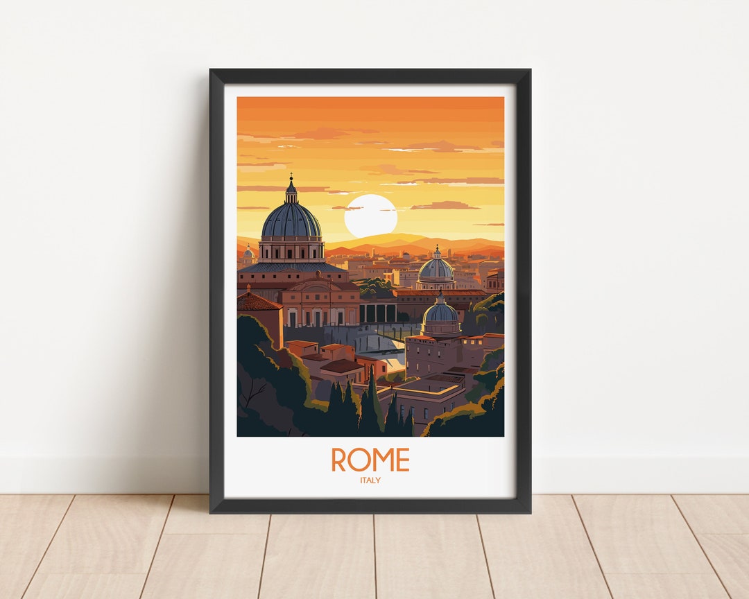 Window View Poster Rome Rome Italy Travel Poster, Sunset Cityscape Art Print - Etsy