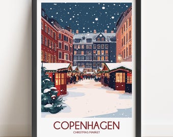Copenhagen Christmas Market Travel Poster Art Print