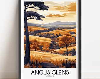 Angus Glens Scotland Travel Poster: Vintage Style Wall Art