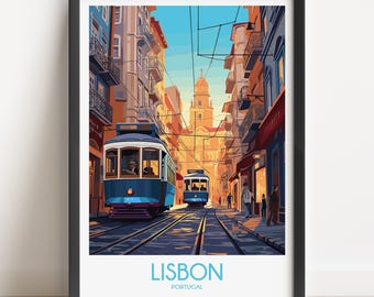 Lisbon Tram Travel Poster: Portugal Cityscape Art Print