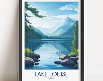 Lake Louise Canada Travel Poster Print, Mountain Lake Art