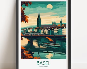 Basel Switzerland Travel Poster, Vintage Style Art Print