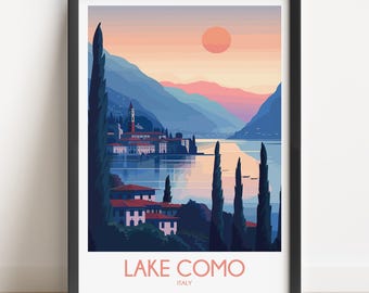 Lake Como Italy Travel Poster, Vintage Style Wall Art