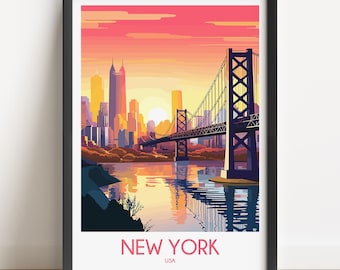 New York City Travel Poster: Sunset Skyline Art Print
