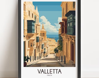 Valletta Malta Travel Poster, Mediterranean Wall Art