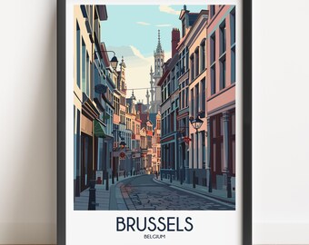 Brussels Travel Poster, Belgium Cityscape Print