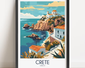 Crete Travel Poster: Coastal Greece Art Print