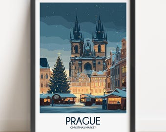 Prague Christmas Market Print, Travel Poster